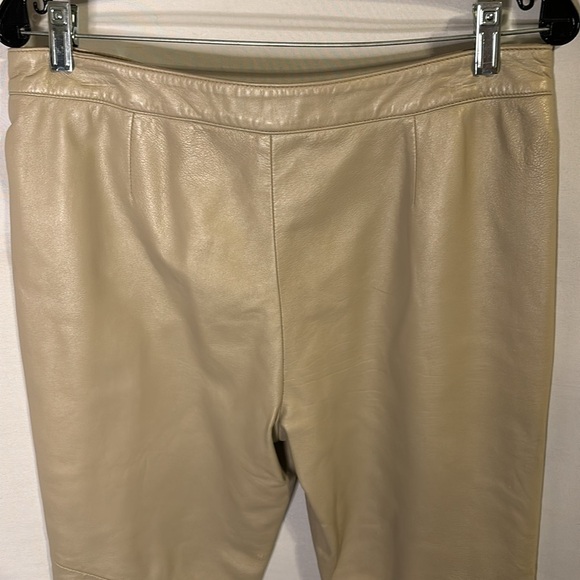 Vintage Margaret Godfrey Neutral Beige Leather Pants Size 10 - Picture 5 of 6